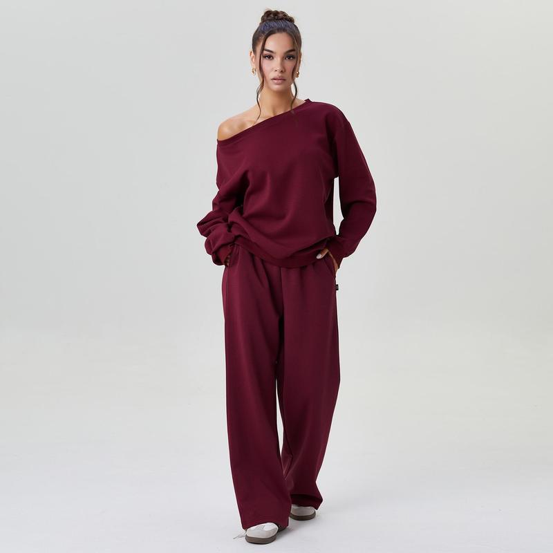 Elevate Your Style with Katch Me Women's Cozy Sloping Shoulder Long Sleeve Top & Wide Leg Trousers Co-Ord Set