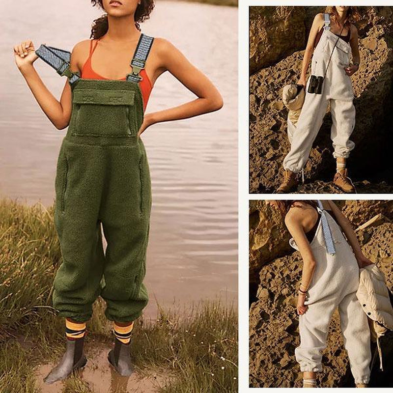 Cozy Up This Winter with Ommig Women's Fleece-Lined Sherpa Overalls – Adjustable Straps and Roomy Pockets for Ultimate Comfort!