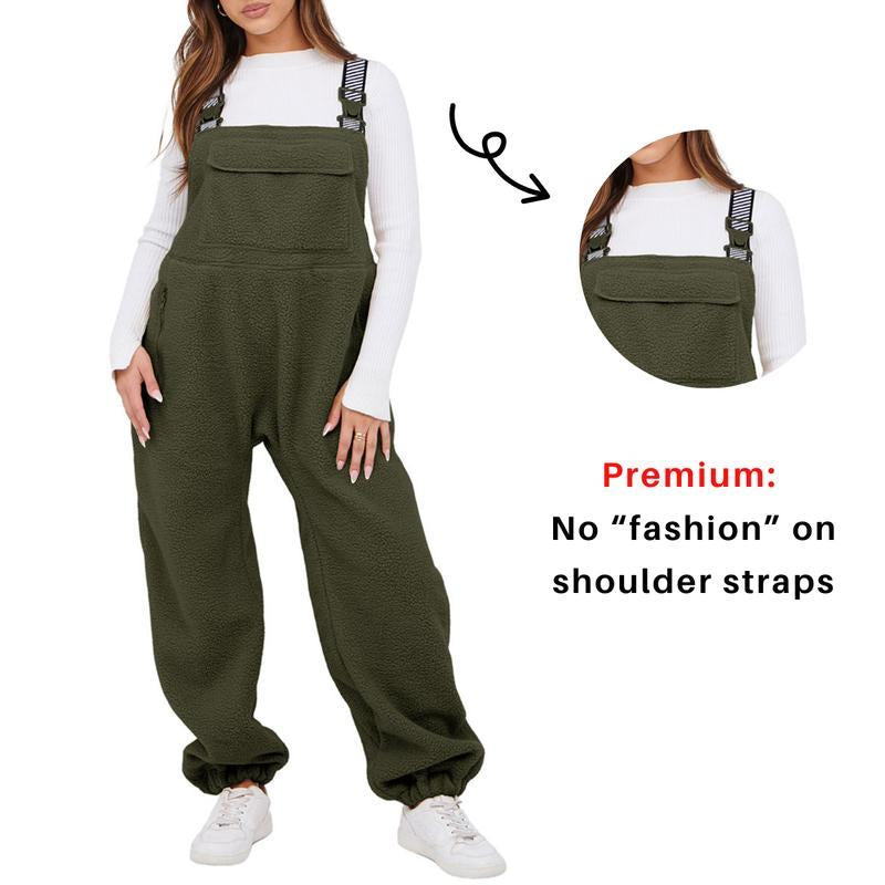 Cozy Up This Winter with Ommig Women's Fleece-Lined Sherpa Overalls – Adjustable Straps and Roomy Pockets for Ultimate Comfort!