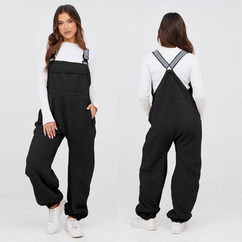 Cozy Up This Winter with Ommig Women's Fleece-Lined Sherpa Overalls – Adjustable Straps and Roomy Pockets for Ultimate Comfort!