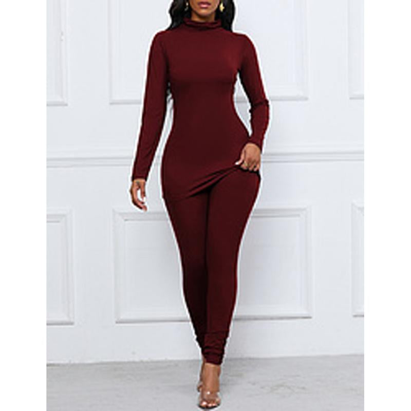 2 Piece Outfits for Women Casual Bodycon Sweat Suits Turtleneck Long Sleeve Tracksuit Lounge Jogger Set