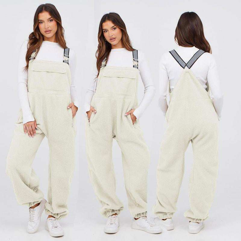 Cozy Up This Winter with Ommig Women's Fleece-Lined Sherpa Overalls – Adjustable Straps and Roomy Pockets for Ultimate Comfort!