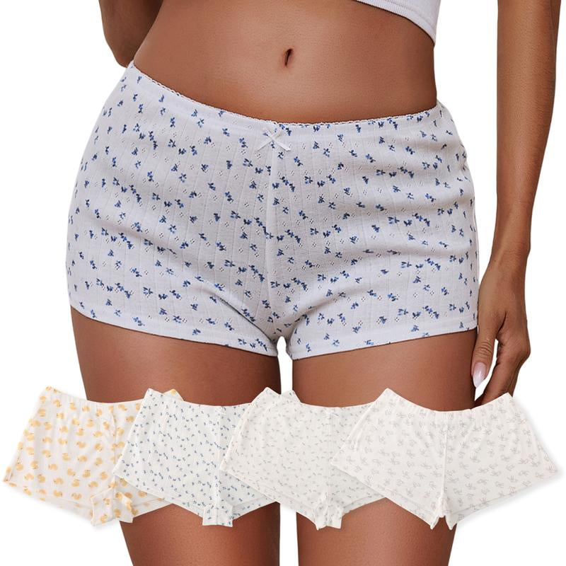 Cozy 4-Piece Holiday Set: Adorable Low Rise Boxer Shorts for Women - Soft PJ Lounge & Sleepwear, Perfect Christmas Gift!