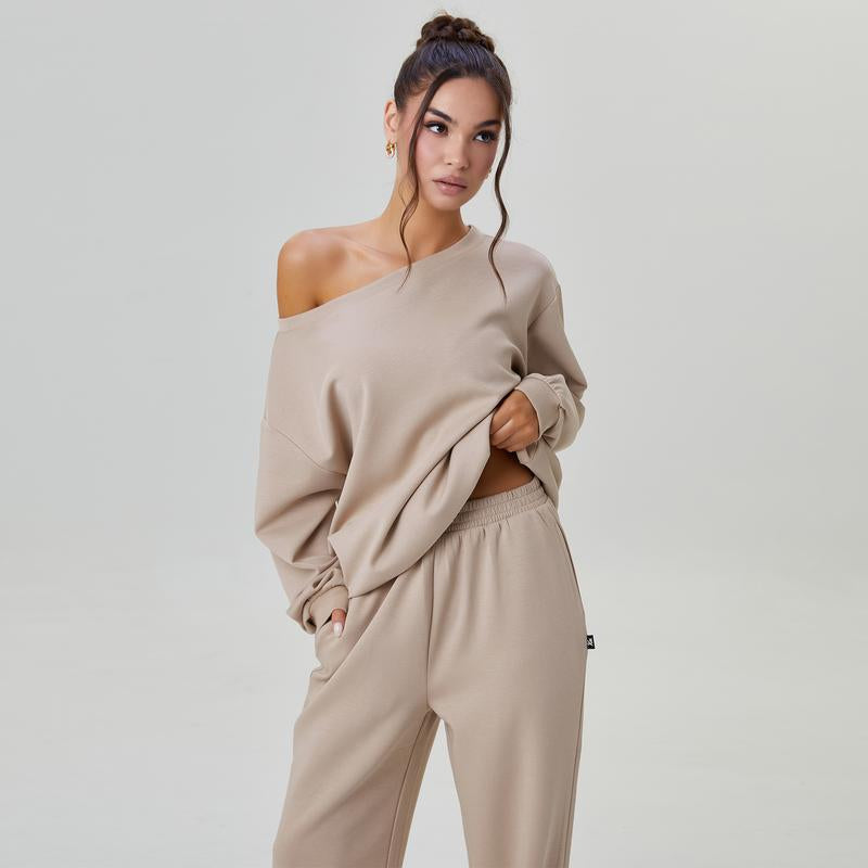 Elevate Your Style with Katch Me Women's Cozy Sloping Shoulder Long Sleeve Top & Wide Leg Trousers Co-Ord Set