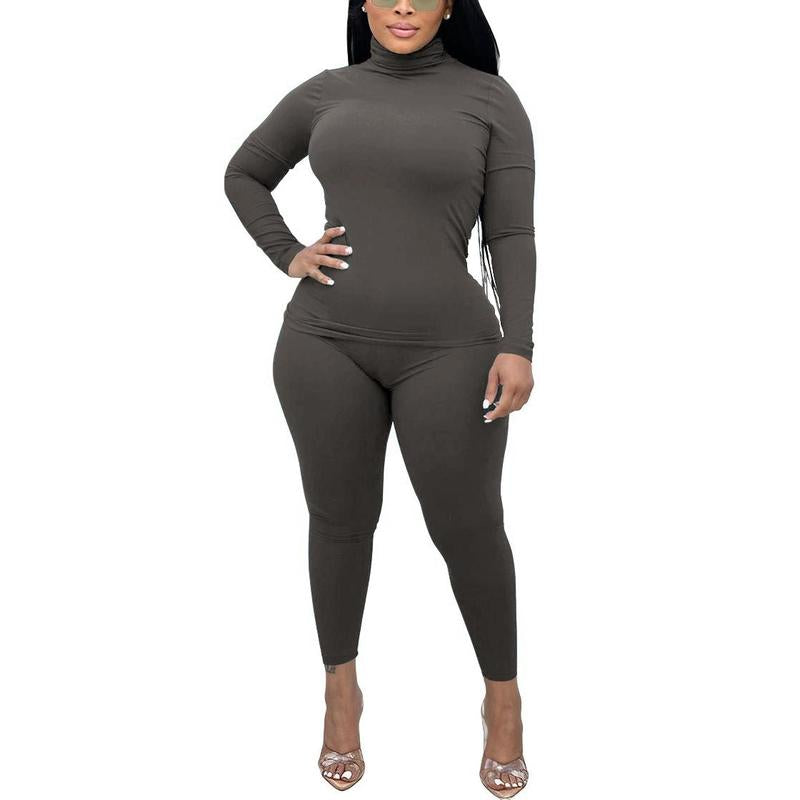 2 Piece Outfits for Women Casual Bodycon Sweat Suits Turtleneck Long Sleeve Tracksuit Lounge Jogger Set