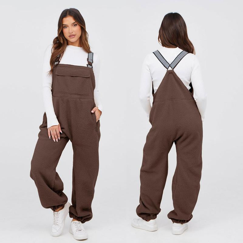 Cozy Up This Winter with Ommig Women's Fleece-Lined Sherpa Overalls – Adjustable Straps and Roomy Pockets for Ultimate Comfort!