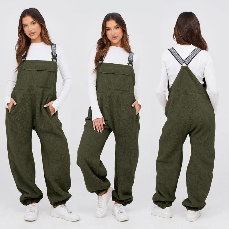 Cozy Up This Winter with Ommig Women's Fleece-Lined Sherpa Overalls – Adjustable Straps and Roomy Pockets for Ultimate Comfort!