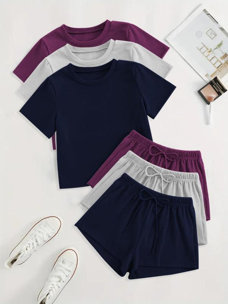 Elevate Your Comfort with Our Women's Casual Solid Color Tee & Shorts Loungewear Set - Perfect Sleepwear for Summer!