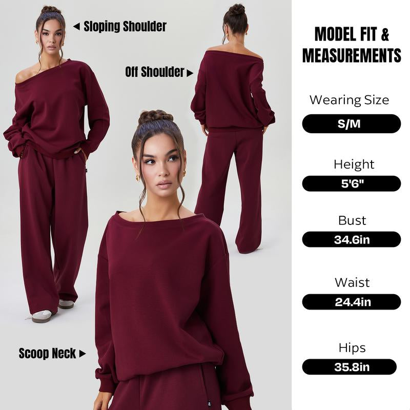 Elevate Your Style with Katch Me Women's Cozy Sloping Shoulder Long Sleeve Top & Wide Leg Trousers Co-Ord Set
