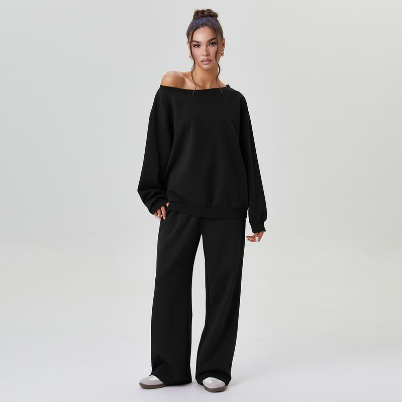 Elevate Your Style with Katch Me Women's Cozy Sloping Shoulder Long Sleeve Top & Wide Leg Trousers Co-Ord Set