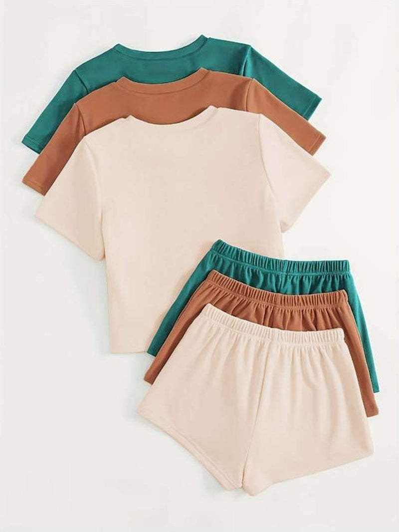 Elevate Your Comfort with Our Women's Casual Solid Color Tee & Shorts Loungewear Set - Perfect Sleepwear for Summer!