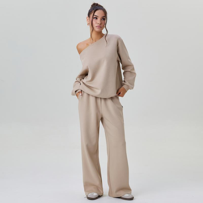 Elevate Your Style with Katch Me Women's Cozy Sloping Shoulder Long Sleeve Top & Wide Leg Trousers Co-Ord Set