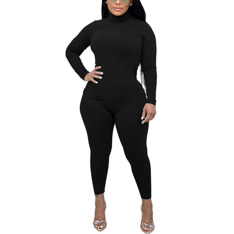 2 Piece Outfits for Women Casual Bodycon Sweat Suits Turtleneck Long Sleeve Tracksuit Lounge Jogger Set