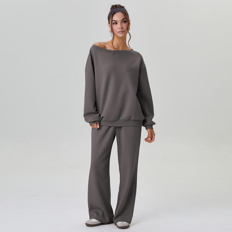 Elevate Your Style with Katch Me Women's Cozy Sloping Shoulder Long Sleeve Top & Wide Leg Trousers Co-Ord Set