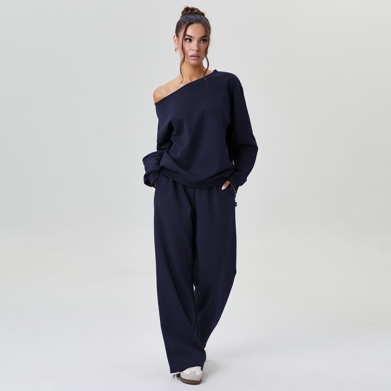 Elevate Your Style with Katch Me Women's Cozy Sloping Shoulder Long Sleeve Top & Wide Leg Trousers Co-Ord Set