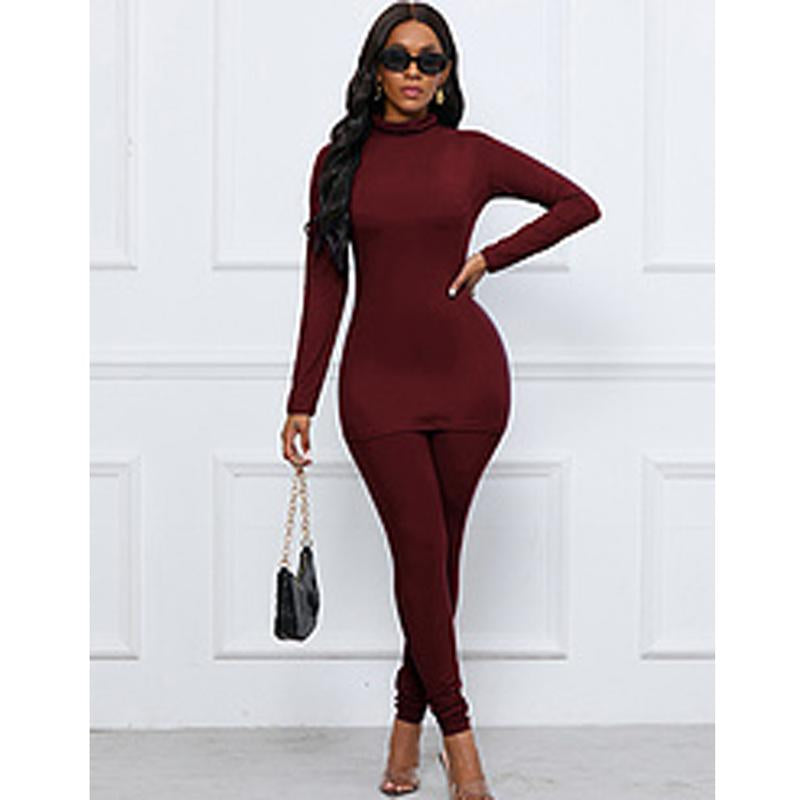 2 Piece Outfits for Women Casual Bodycon Sweat Suits Turtleneck Long Sleeve Tracksuit Lounge Jogger Set