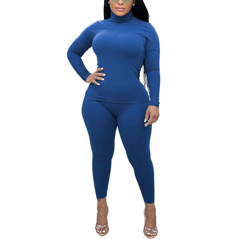 2 Piece Outfits for Women Casual Bodycon Sweat Suits Turtleneck Long Sleeve Tracksuit Lounge Jogger Set