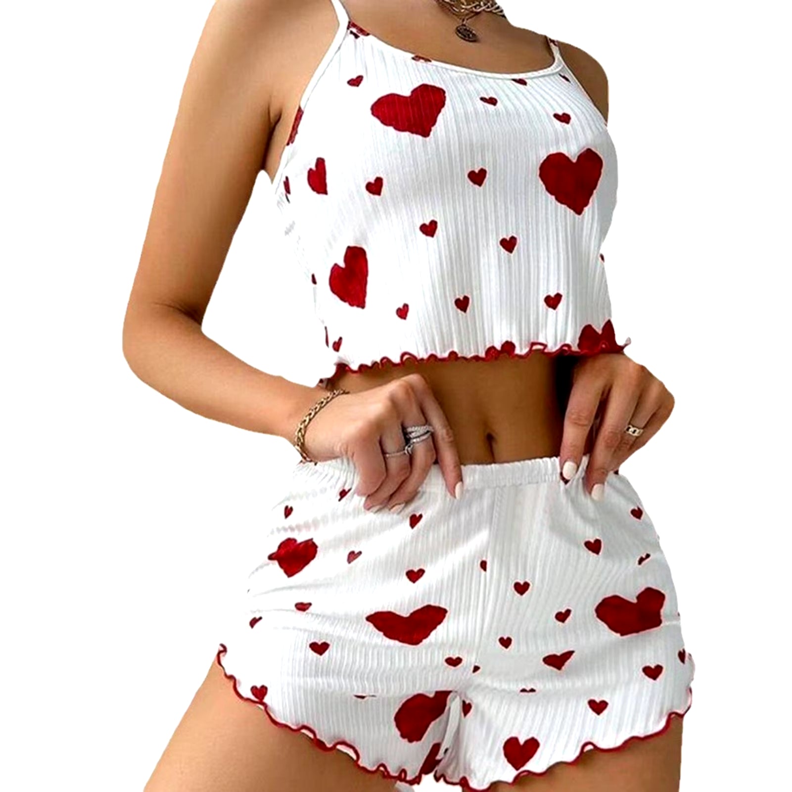 Elevate Your Comfort: Women's 2-Piece Pajama Set with Soft Tank Tops and Shorts in White