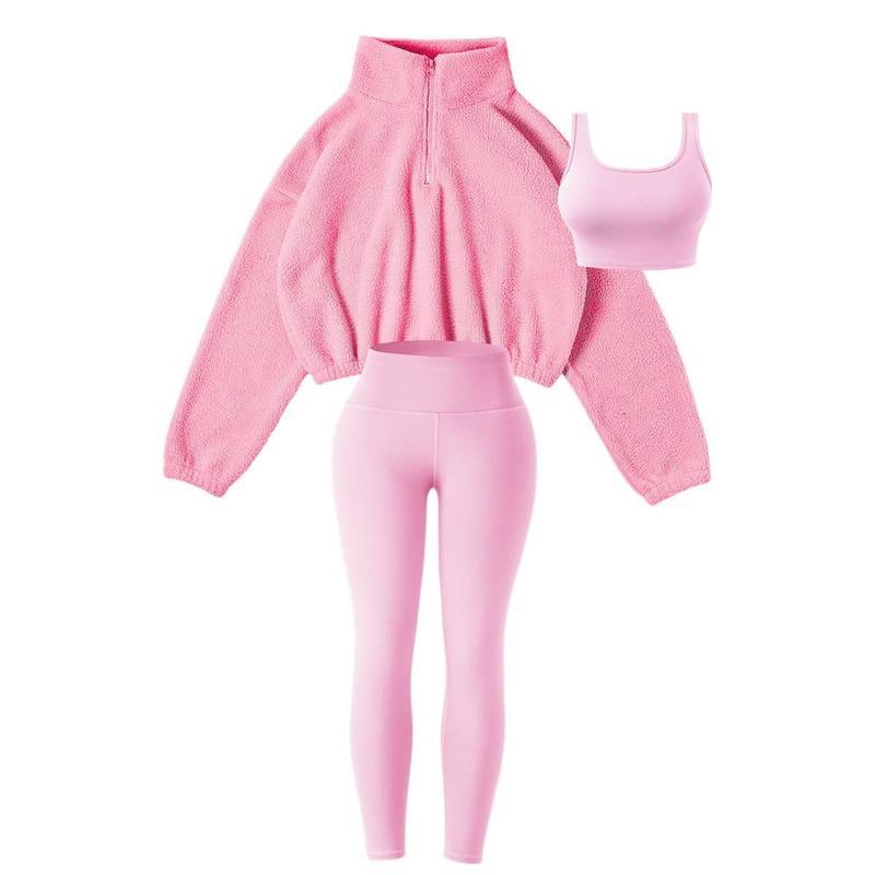 Cozy Amoyer 3-Piece Tracksuit Set for Women - Fleece-Lined Zip Jacket, Stylish Top & High-Waist Pants for Ultimate Winter Comfort and Active Lifestyle