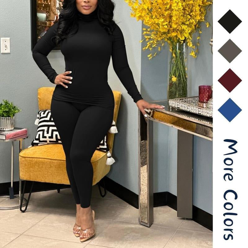 2 Piece Outfits for Women Casual Bodycon Sweat Suits Turtleneck Long Sleeve Tracksuit Lounge Jogger Set