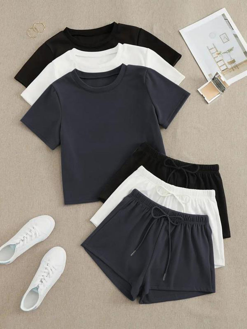 Elevate Your Comfort with Our Women's Casual Solid Color Tee & Shorts Loungewear Set - Perfect Sleepwear for Summer!
