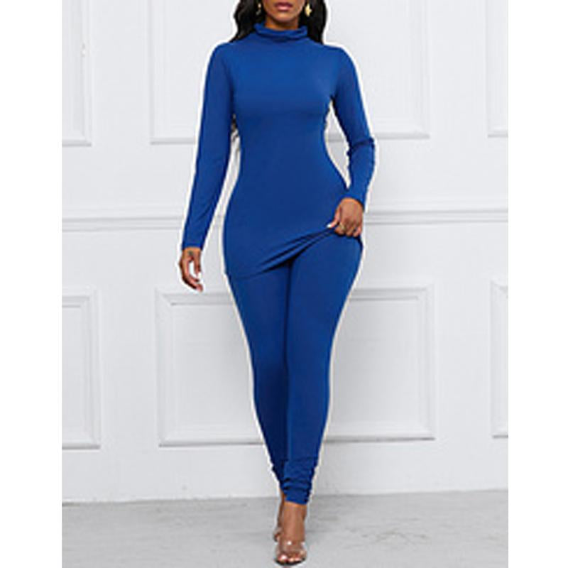 2 Piece Outfits for Women Casual Bodycon Sweat Suits Turtleneck Long Sleeve Tracksuit Lounge Jogger Set