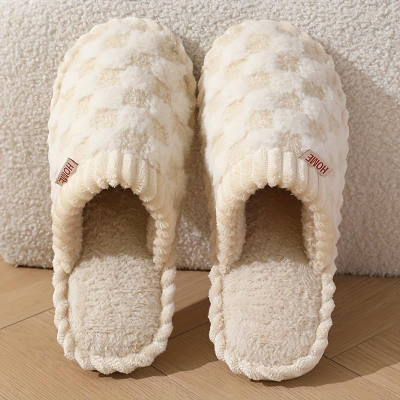Cozy Cotton Slippers for Women with Plaid Cuff - Warm Fuzzy Fleece Plush Slippers for Ultimate Comfort